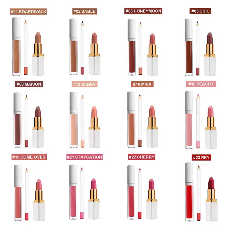BeMore Vegan Lip Set: Potlood, lipstick en lipgloss