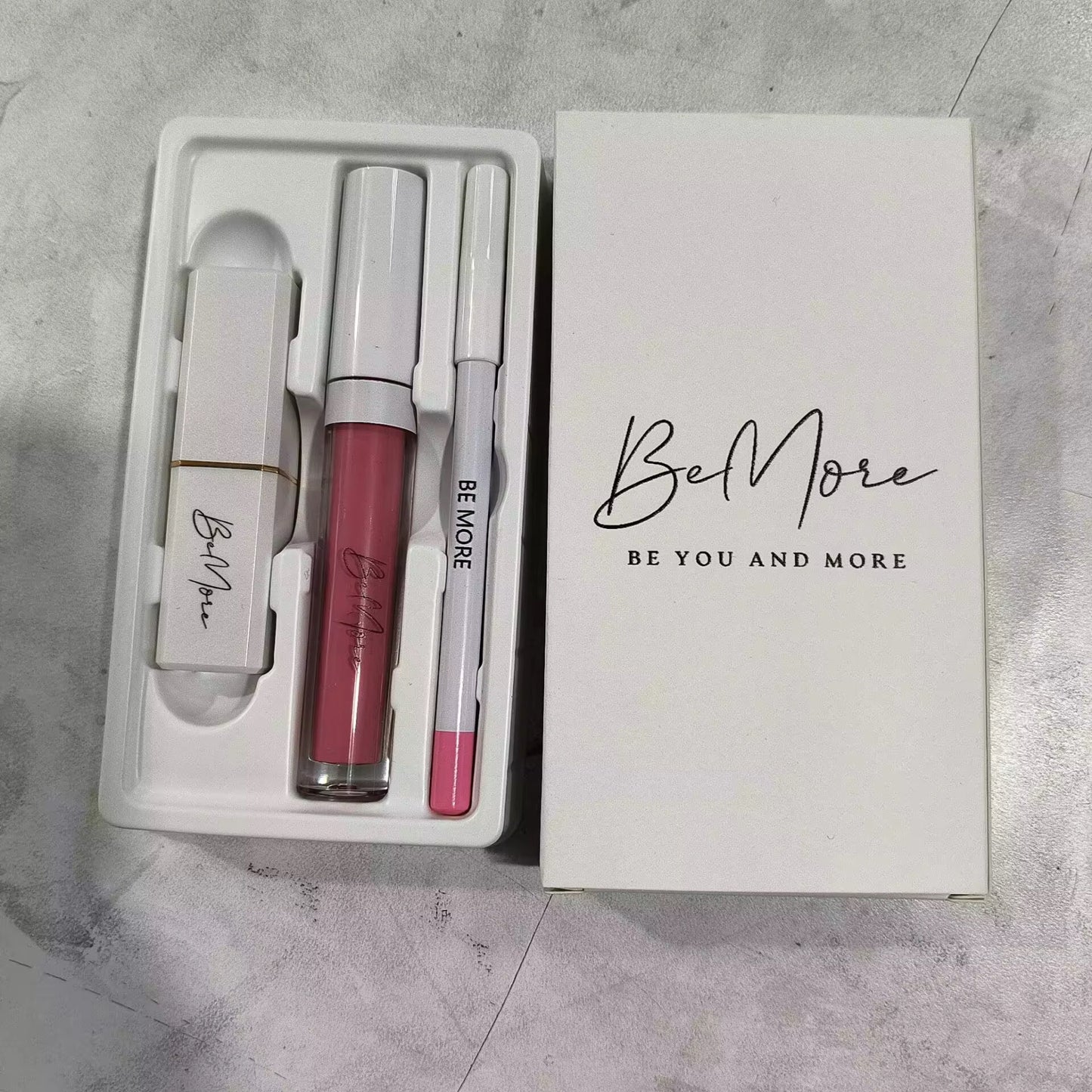BeMore Vegan Lip Set: Potlood, lipstick en lipgloss
